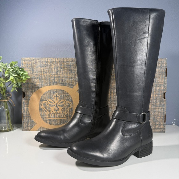 Born Shoes - Born Saddler Black Leather Knee High Boots Women Size 5 M